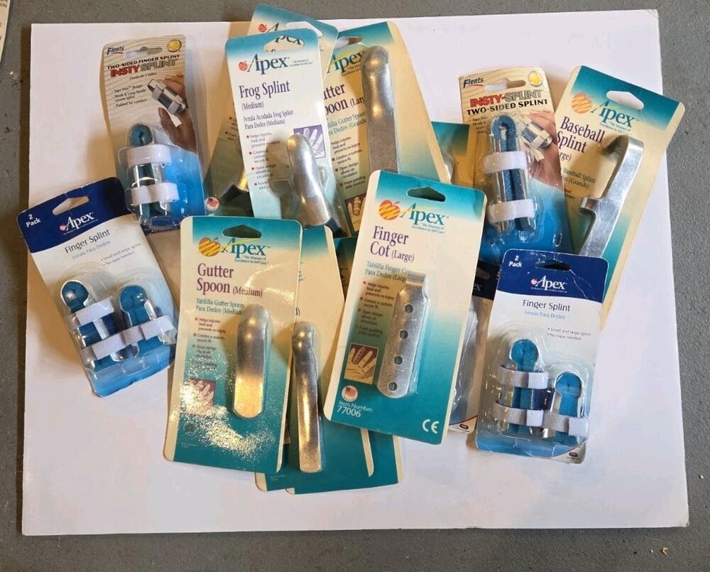 Vintage Apex Finger Splint Medical Supply Lot 13pc NOS 1995 Made in USA